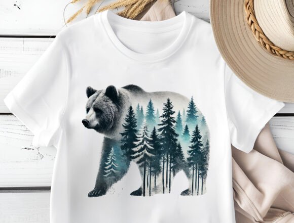 Bear with Forest PNG: Nature Bear Design for Visual Impact