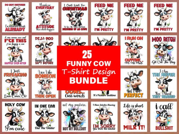 Funny Cow T-shirt Design Bundle: Creative Assets for Vibrant Projects