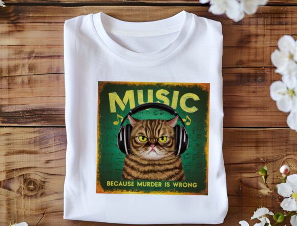 Music-Loving Cat with Headphones: A Fun Design Asset