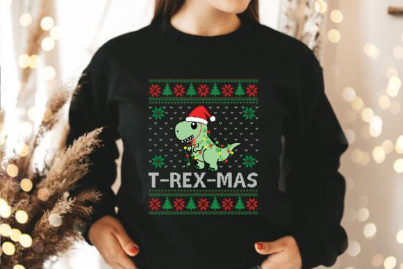 T-rex-mas Ugly Christmas Sweater Design: Festive Vector Art